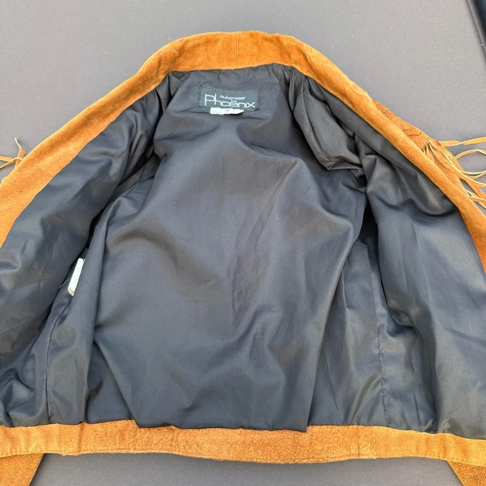 Vintage Phoenix USA Tan Fringed Women's Genuine Pig Split Jacket Blazer Medium - Picture 9 of 16